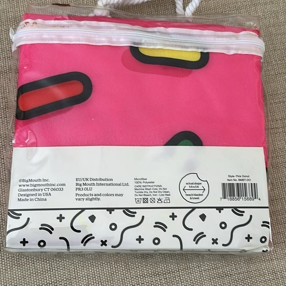 Big Mouth Doughnut Beach Blanket/ Towel Pink W/Colored Sprinkles 5ft X 5 ft